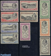 Ascension 1934 Definitives George V, Views 10v, Unused (hinged), Nature - Various - Birds - Turtles - Maps - Geography