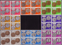 SAN MARINO 1972 COINS COMPLETE SET IN BLOCK OF 4 STAMPS MNH - Monedas