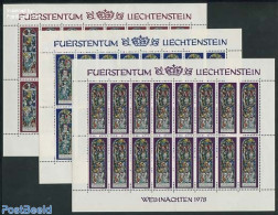 Liechtenstein 1978 Christmas 3 M/s, Mint NH, Religion - Christmas - Art - Stained Glass And Windows - Ungebraucht