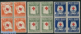 Finland 1930 Red Cross 3v, Blocks Of 4 [+], Mint NH, Health - Transport - Red Cross - Ships And Boats - Nuovi