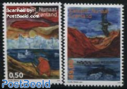Greenland 2015 Greenland Songs 2v, Mint NH, Nature - Birds - Birds Of Prey - Sea Mammals - Art - Paintings - Unused Stamps