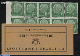 Germany, Federal Republic 1960 Heuss Booklet With Green Laying L, Brown Point And Damaged Perf On Right Above Stamp. R.. - Ongebruikt