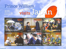 Liberia 2015 Prince William Visits Japan 6v M/s, Mint NH, History - Flags - Kings & Queens (Royalty) - Politicians - Koniklijke Families