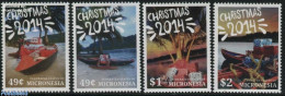 Micronesia 2014 Christmas 4v, Mint NH, Religion - Sport - Transport - Christmas - Kayaks & Rowing - Ships And Boats - Navidad