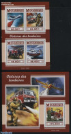 Mozambique 2015 Fire Brigade Vehicles 2 S/s, Mint NH, Transport - Fire Fighters & Prevention - Aircraft & Aviation - S.. - Pompieri