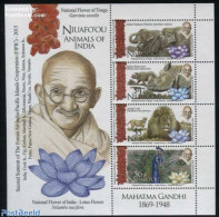 Niuafo'ou 2016 Animals Of India S/s, Mint NH, History - Nature - Gandhi - Animals (others & Mixed) - Birds - Cat Famil.. - Mahatma Gandhi