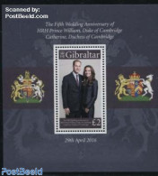 Gibraltar 2016 5th Wedding Anniversary William & Kate S/s, Mint NH, History - Kings & Queens (Royalty) - Koniklijke Families