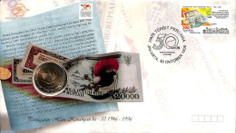 Indonesia 1996 Financial Day, Cover With 1000Rp Coin Included, Postal History, Various - Money On Stamps - Münzen