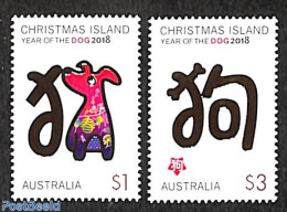 Christmas Islands 2018 Year Of The Dog 2v, Mint NH, Nature - Various - Dogs - New Year - Anno Nuovo