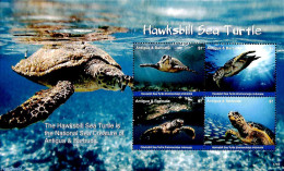 Antigua & Barbuda 2017 Hawksbill Sea Turtle 4v M/s, Mint NH, Nature - Fish - Reptiles - Turtles - Fishes