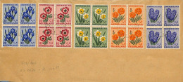 Netherlands 1952 Flowers 5v In Blocks Of 4 [+] On Cover, Postal History, Nature - Flowers & Plants - Brieven En Documenten