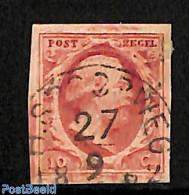 Netherlands 1852 10c, Used, H.SPOORWEG-C, Used Stamps - Oblitérés