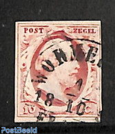 Netherlands 1852 10c, Used, WORMERVEER-B, Used Stamps - Gebraucht