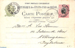 Brazil 1908 Postcard 100r To UK, Used Postal Stationary - Brieven En Documenten