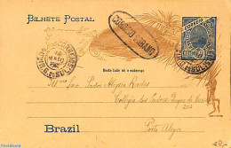 Brazil 1907 Postcard 50R To Porto Alegre, Used Postal Stationary - Cartas & Documentos