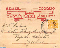 Brazil 1937 Card Letter 20R, Urated To Jahu, Used Postal Stationary - Lettres & Documents