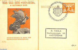 Netherlands, Fdc Stamp Day 1938 Postcard 2c, Stamp Day, Used Postal Stationary, Stamp Day - Día Del Sello