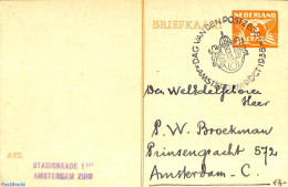 Netherlands, Fdc Stamp Day 1938 Postcard 2c With Stamp Day Cancellation, Used Postal Stationary, Stamp Day - Dag Van De Postzegel