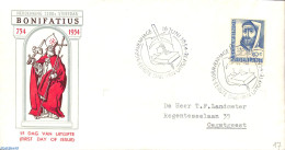 Netherlands 1954 Bonifacius 1v, FDC, Typed Address, Closed Flap, First Day Cover, Religion - Religion - Cartas & Documentos