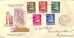 Netherlands 1950 Churches In Wartime 5v, FDC, Open Flap  But Little Tear And Damaged Flappoint, First Day Cover, Relig.. - Briefe U. Dokumente
