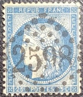 N°60A. Cérès 25c Bleu. Oblitéré Losange G.C. N°2598 Nancy - 1871-1875 Ceres