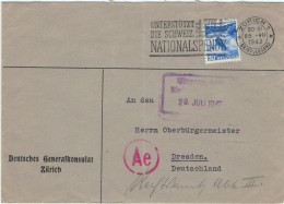 Dt. Generalkonsulat Zürich 1942 > Oberbürgermeister Dresden - Zensur OKW Ae - Unterstützung Nationalspende - Rheinfall - Lettres & Documents