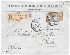 Merson 120 Sur Lettre Banque HongKong & Shangaï Recommandée De LYON Terreaux Pour BALE Suisse Cad Hexagonal De 1915 -BB - WW I