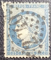 N°60A. Cérès 25c Bleu. Oblitéré Losange G.C. N°2740 Orléans - 1871-1875 Ceres