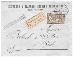 Merson 120 Sur Lettre Banque HongKong & Shangaï Recommandée De LYON Terreaux Pour BALE Suisse Cad Hexagonal 6 3 1915 - Guerre De 1914-18