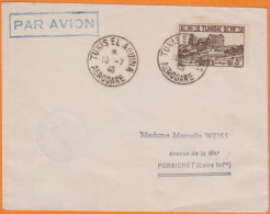 Lettre PAR AVION De TUNIS EL AOUINA  AEROGARE   Le 10 7 1947   Pour  44 PORNICHET  Affranchie à 3F - Airmail