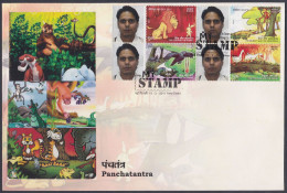 Inde India 2011 FDC MyStamp, Panchtantra, Children Stories, Cartoon, Lion, Monkey, Bear, Crow, Snake, First Day Cover - Lettres & Documents