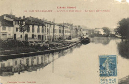 CASTELNAUDARY  Le Port Du Petit Bassin Les Quais ( Rive Gauche )Peniche RV Labouche Timbre 25c Source Cachat - Castelnaudary