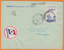 Maroc POSTE AERIENNE 2F Sur Lettre De CASABLANCA-POSTES  Le 6 II 1945 Avec " Reprise Service Postal Aérien " - Luchtpost