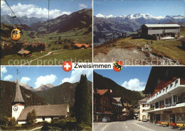 11712914 Zweisimmen Gondelbahn Und Bergstation Rinderberg Kirche Dorfpartie Zwei - Autres & Non Classés