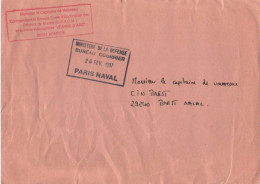 ENVELOPPE AVEC CACHET M. LE CAPITAINE DE VAISSEAU - G.E.A.O.M. ET P.H. JEANNE D' ARC - PARIS NAVAL LE 26/02/1997 - GF - Correo Naval