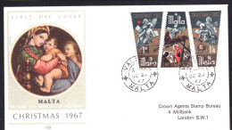 Malta 364 T/m 366 FDC With Address Christmas (1967) - Malta