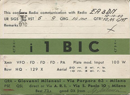 X120942 CARTE QSL RADIO AMATEUR I1BIC ITALIE ITALY ITALIA LOMBARDIE LOMBARDIA MILAN MILANO EN 1949 - Amateurfunk