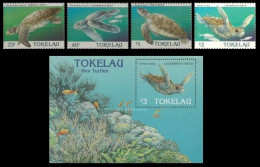 TOKELAU 1995 SEA TURTLES MARINE LIFE COMPLETE SET WITH MINIATURE SHEET MS MNH - Maritiem Leven