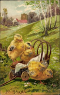 Gaufré CPA Glückwunsch Ostern, Küken In Wagen - Easter