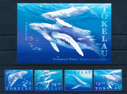 TOKELAU 1997 HUMPBACK WHALES MARINE LIFE COMPLETE SET WITH MINIATURE SHEET MS MNH - Maritiem Leven