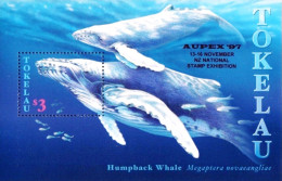 TOKELAU 1997 HUMPBACK WHALES MARINE LIFE OVERPRINT MINIATURE SHEET MS MNH - Mundo Aquatico