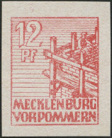 MECKLENBURG-VORPOMMERN 36xaU **, 1946, 12 Pf. Dkl`graurot, Kreidepapier, Ungezähnt, Pracht, Mi. 60.- - Other & Unclassified