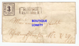 Allemagne Baviere Lettre Brief Cover Letter Cachet Munchen 1863 Timbre Taxe N°1 Cote Y&T 1250€ - Storia Postale