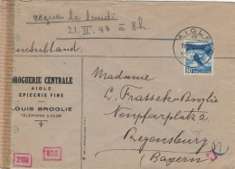 Droguerie Louis Broglie Aigle 1944 > Regensburrg - Zensur OKW - Rheinfall - Storia Postale