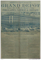 Agrandissements Du Grand Dépôt - Porcelaines, Faiences Et Cristaux  - Page Original - 1886 - Documents Historiques