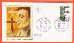 22412 / ⭐ FDC Soie SAINT-LOUIS MARIE GRIGNON De MONTFORT 1673-1716 Premier 1er Jour 35-MONTFORT 23-02-1974 F.D.C - 1970-1979