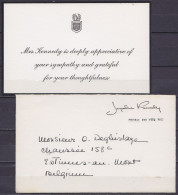 USA - Env. + Carte De Remerciement En Franchise Postale De Mrs. Jacqueline Kennedy 1963 Pour ESTINNES-AU-MONT Suite à Co - Brieven En Documenten