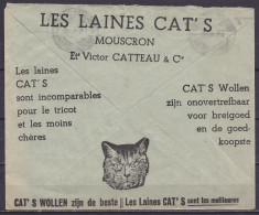 Env. Office Des Chèques Flam. "BRUXELLES-CHEQUES /17-8-1935 Pour ANDENNE - Pub. Malle Ostende-Douvres & Laines Cat's (il - Covers & Documents