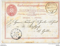 22-48 - Entier Postal 5cts Envoyé D'Appenzell 1873 - Interi Postali