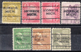 USA Precancel Vorausentwertungen Preo Locals Michigan, Monroe 701, 7 Diff. Perf. 11x10 1/2 - Vorausentwertungen